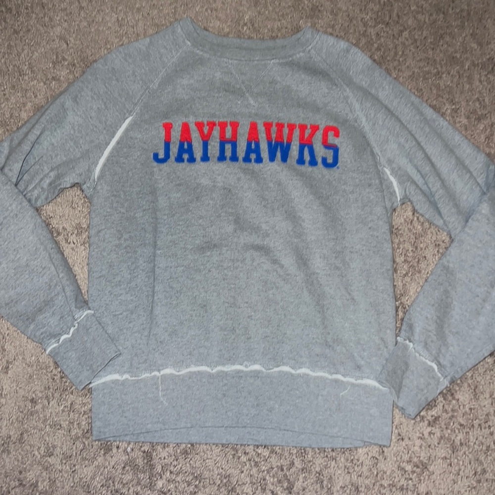 Gray Jayhawks Crewneck Sweatshirt - Collegiate Graphic